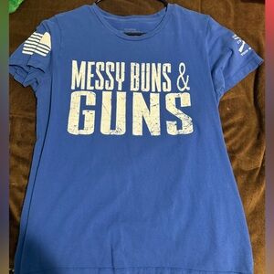 Grunt Style Blue 'Messy Buns & Guns' Women’s T-Shirt